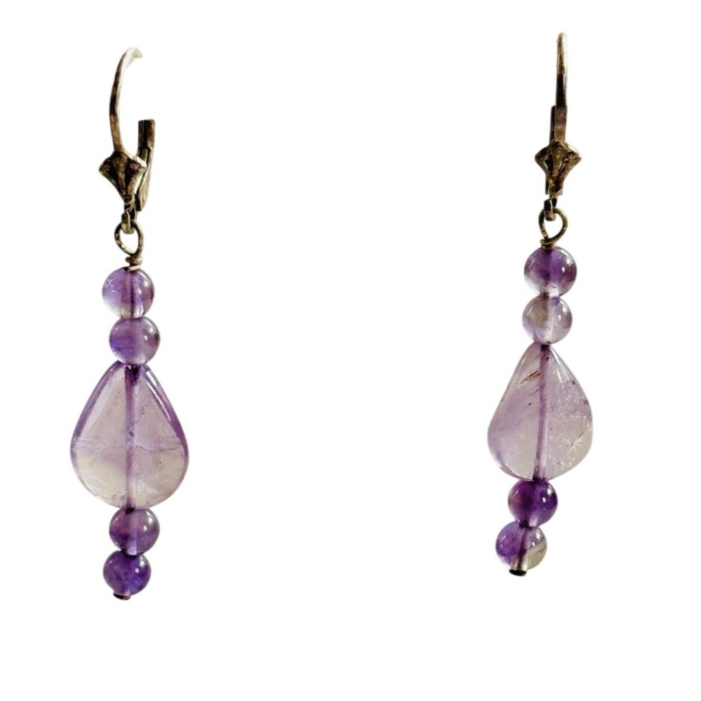 Earrings VTG Purple Amethyst Beaded Authentic Natural dangle Sterling Silver 925